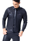 menaful Men's Patent Leather Performance Clothing Shirt Top