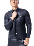 menaful Men's Patent Leather Performance Clothing Shirt Top