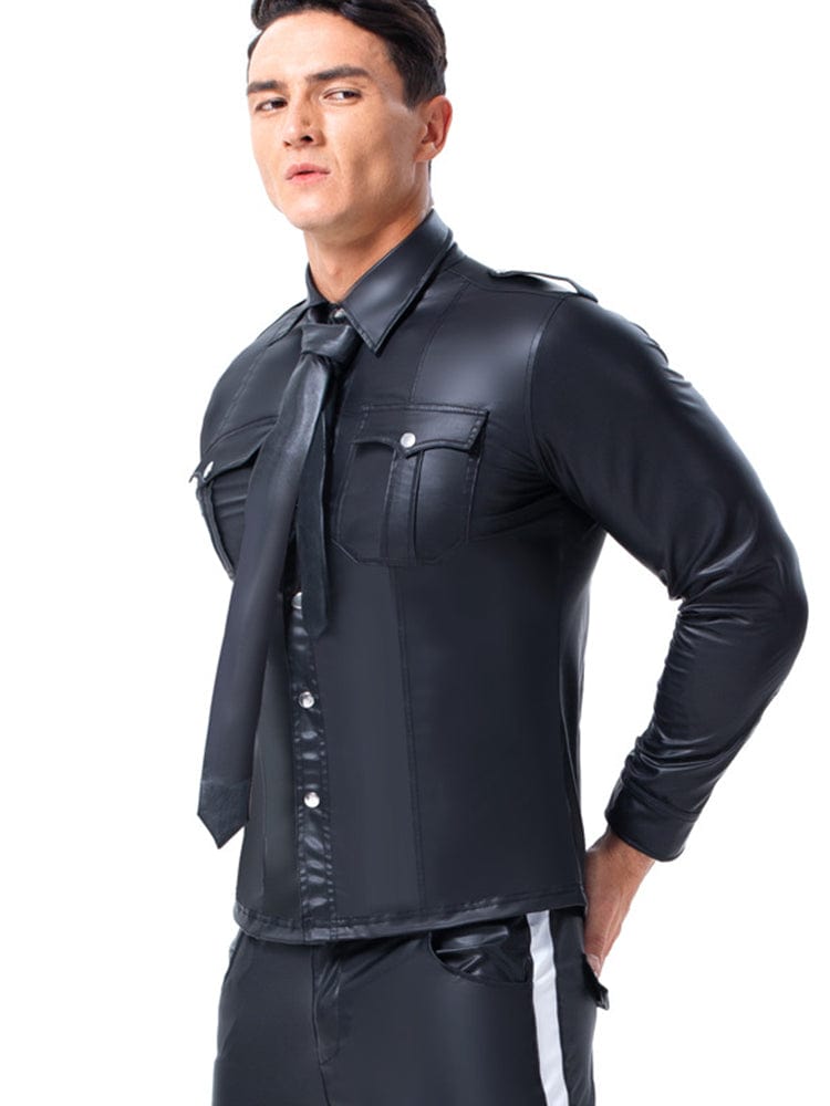 menaful Men's Patent Leather Performance Clothing Shirt Top