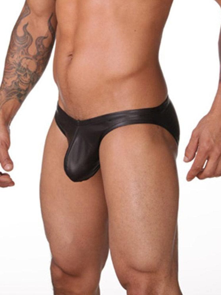 menaful Men's Patent Leather Sexy U Convex Low Waist Briefs