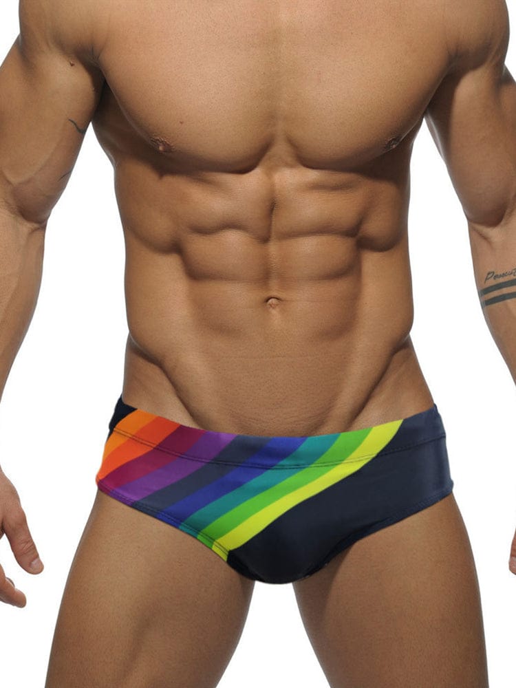 menaful Men's Rainbow Print Low Waist Triangle Swim Briefs