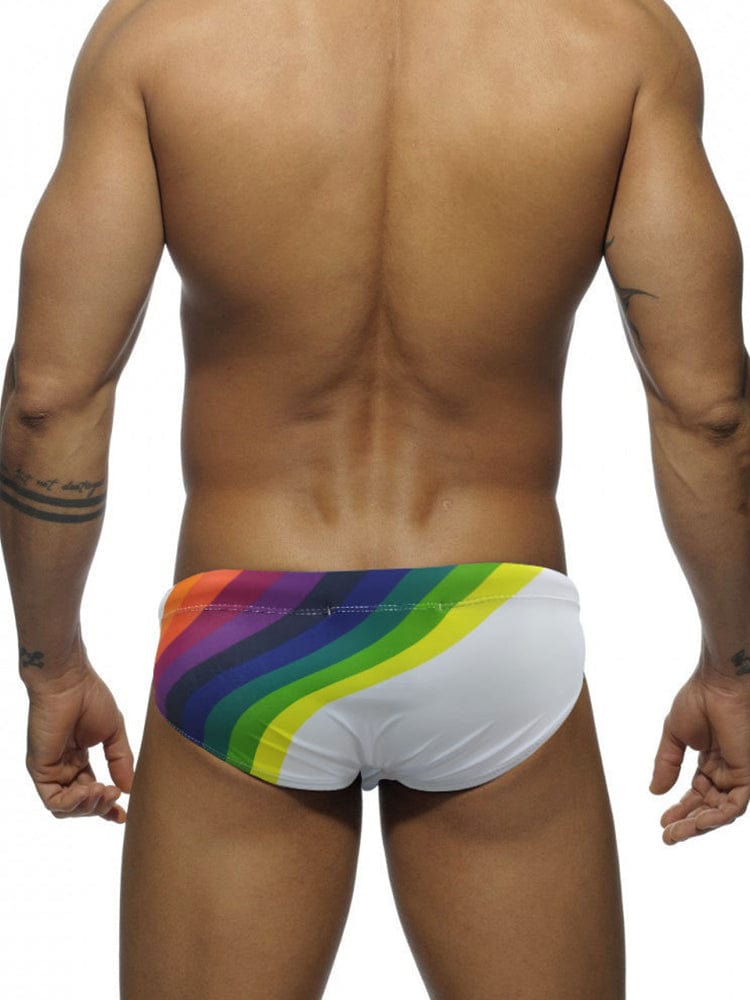 menaful Men's Rainbow Print Low Waist Triangle Swim Briefs