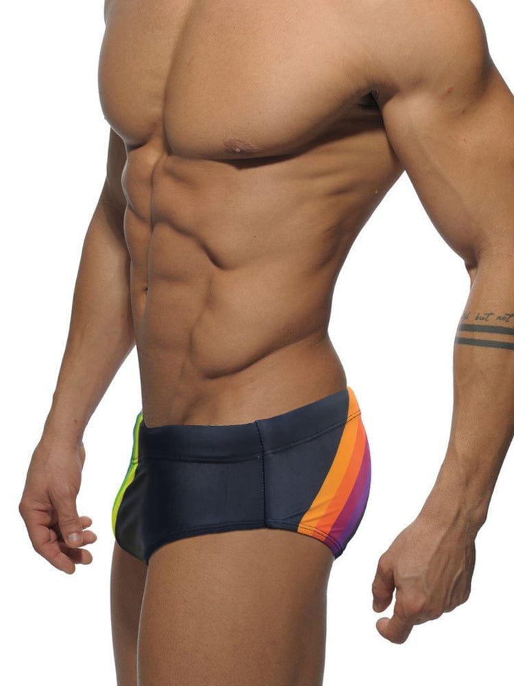 menaful Men's Rainbow Print Low Waist Triangle Swim Briefs