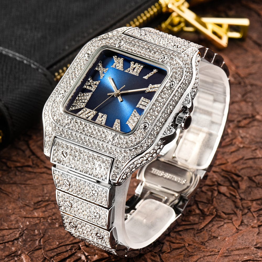 Menaful™ Men's Roman Scale Fashion Inlaid Diamond Square Quartz Watch (Japanese Movement)