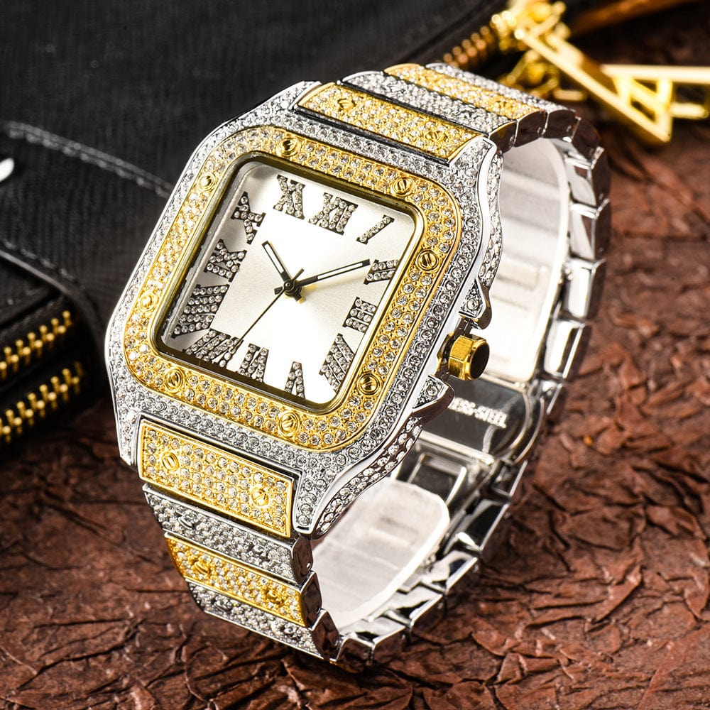 Menaful™ Men's Roman Scale Fashion Inlaid Diamond Square Quartz Watch (Japanese Movement)