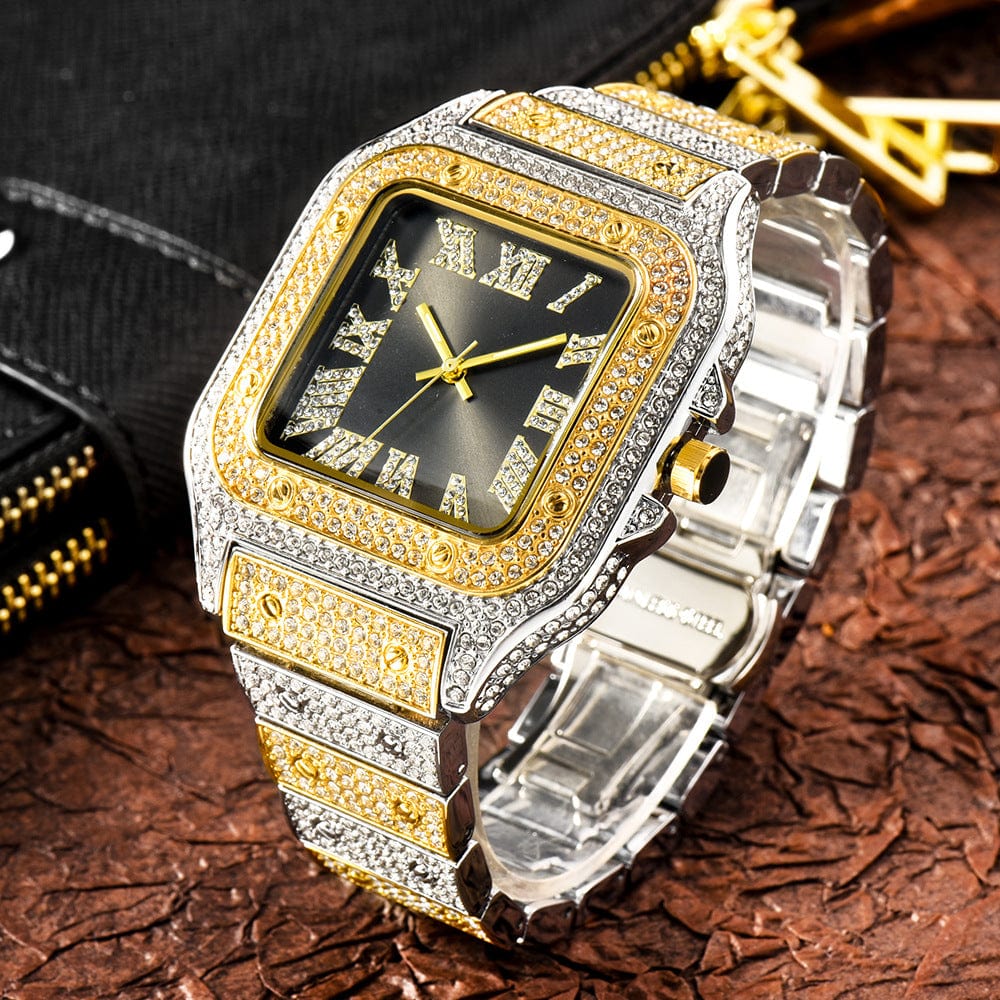 Menaful™ Men's Roman Scale Fashion Inlaid Diamond Square Quartz Watch (Japanese Movement)