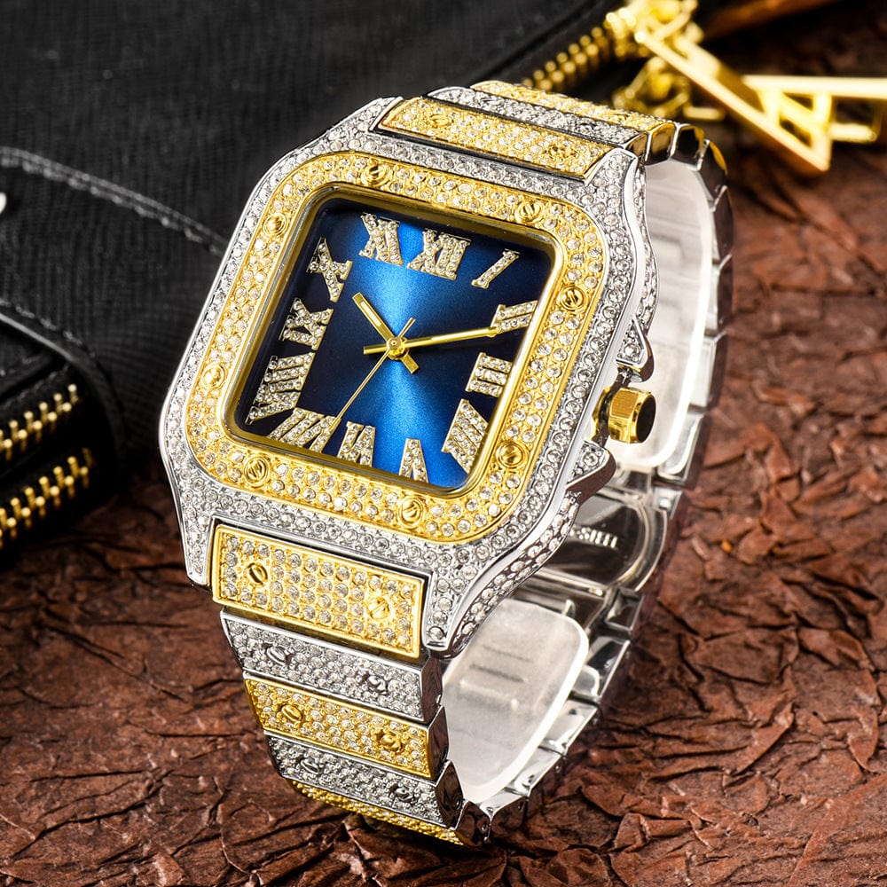 Menaful™ Men's Roman Scale Fashion Inlaid Diamond Square Quartz Watch (Japanese Movement)