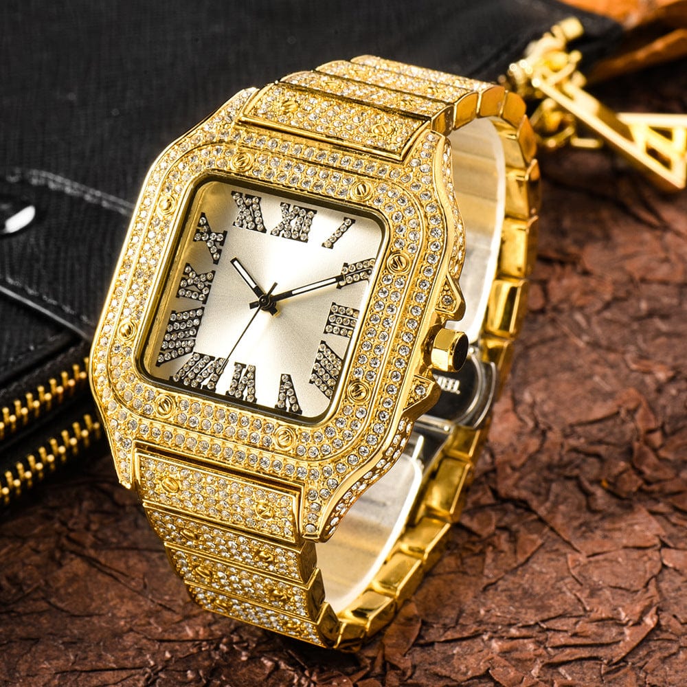 Menaful™ Men's Roman Scale Fashion Inlaid Diamond Square Quartz Watch (Japanese Movement)