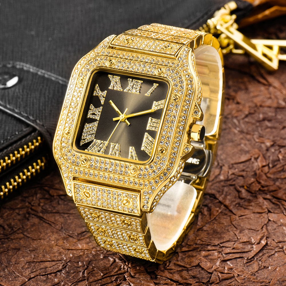 Menaful™ Men's Roman Scale Fashion Inlaid Diamond Square Quartz Watch (Japanese Movement)