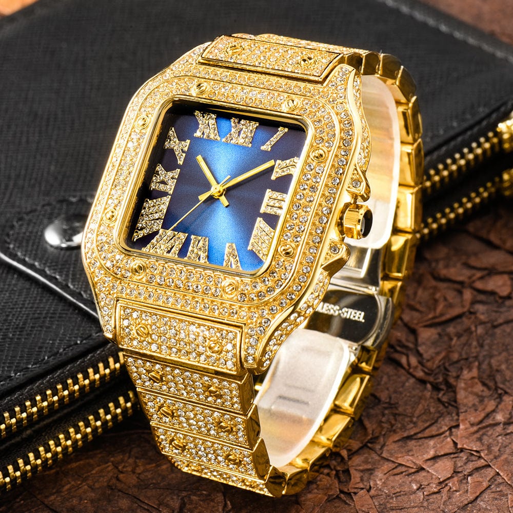 Menaful™ Men's Roman Scale Fashion Inlaid Diamond Square Quartz Watch (Japanese Movement)