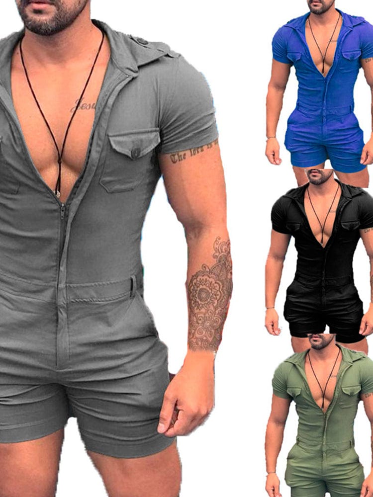 menaful Men's Short Sleeve Jumpsuit