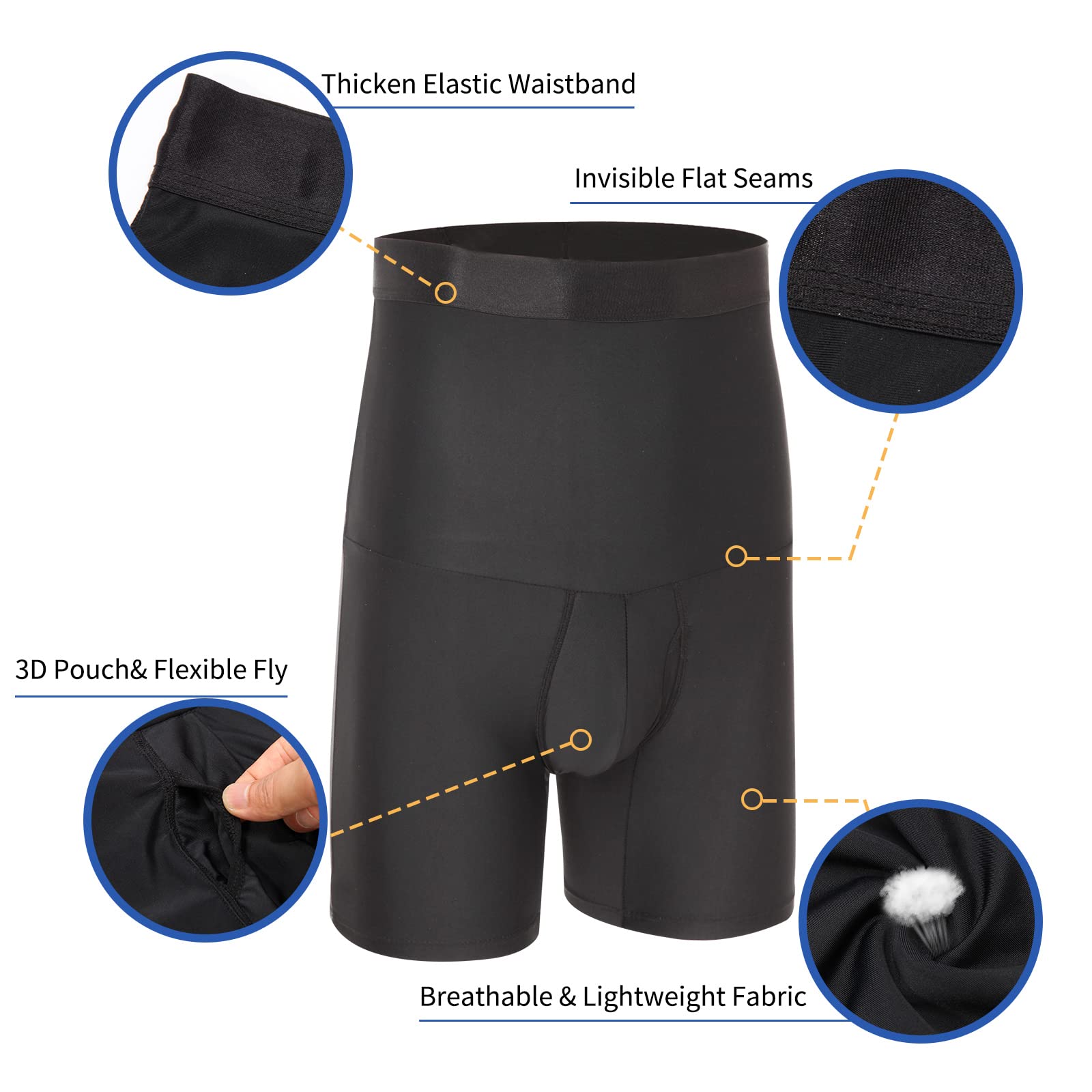 menaful Men's Silicone Anti-Slip High Waist Shaping Boxer Briefs