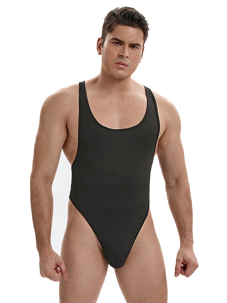 menaful Men's Stretchy Cross Back Bodysuit - Black