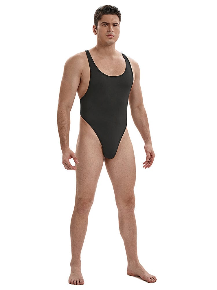 menaful Men's Stretchy Cross Back Bodysuit - Black