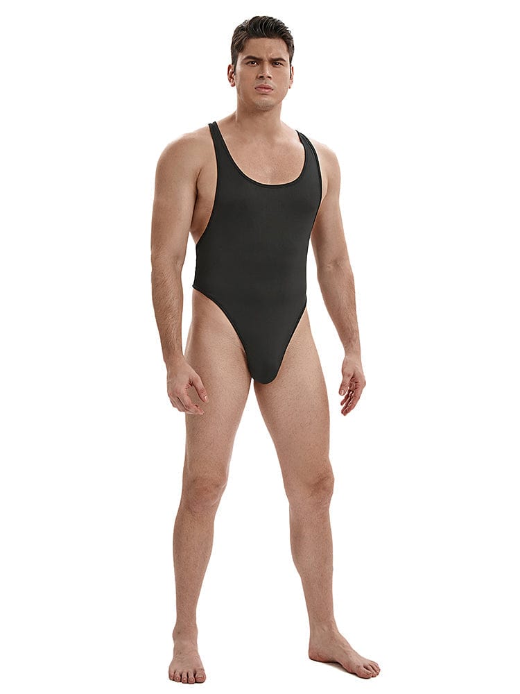 menaful Men's Stretchy Cross Back Bodysuit - Black