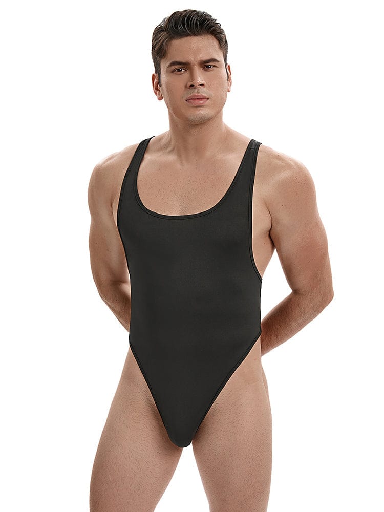 menaful Men's Stretchy Cross Back Bodysuit - Black