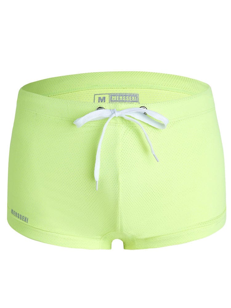 menaful Men's Summer Tethered Nylon Low Waist Flat Corner Swim Trunks