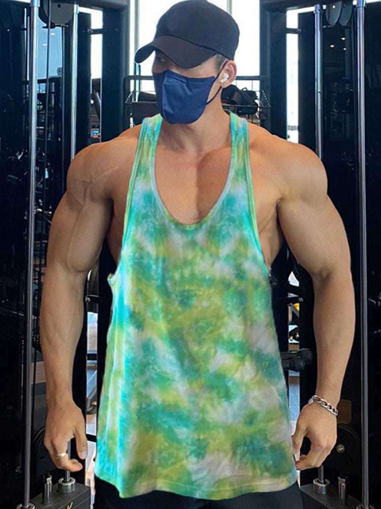 menaful Men's Tie-dye Fitness Sports Undershirt Tank Top