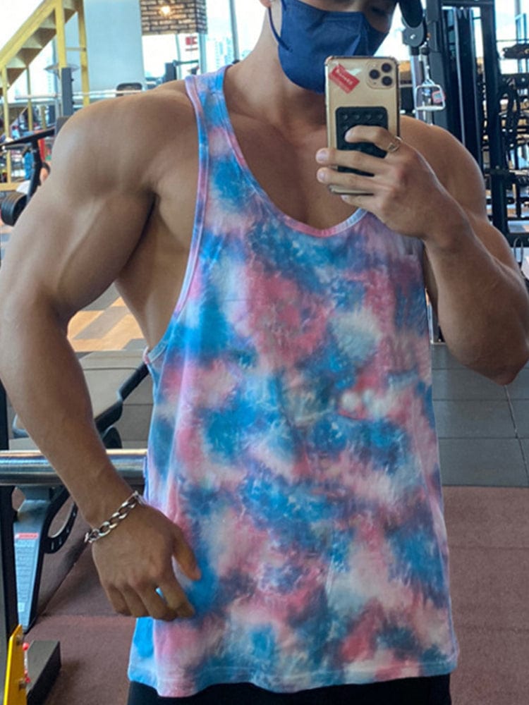 menaful Men's Tie-dye Fitness Sports Undershirt Tank Top