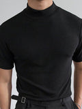 menaful Men's Tight Neck Solid Color Short Sleeve Bottoming Shirt