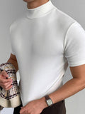 menaful Men's Tight Neck Solid Color Short Sleeve Bottoming Shirt