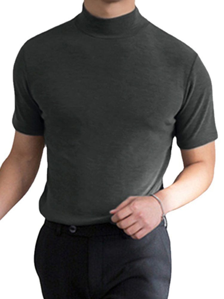 menaful Men's Tight Neck Solid Color Short Sleeve Bottoming Shirt