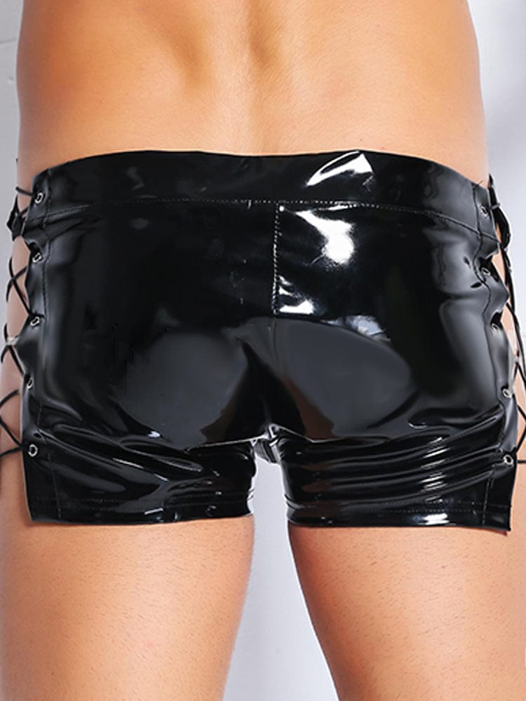 menaful Men's Wild Zip-Up Leather Shorts