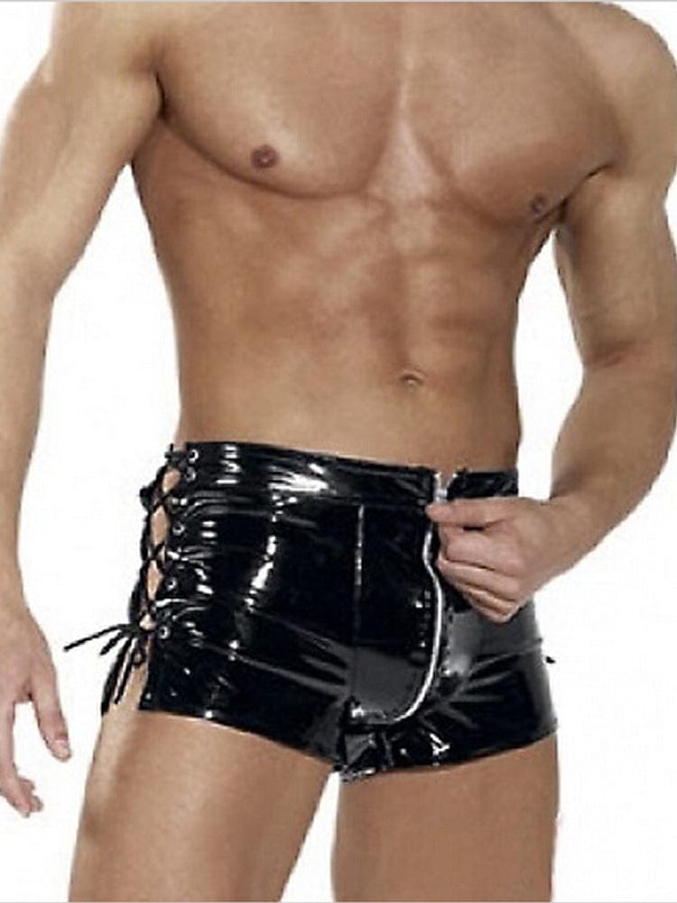 menaful Men's Wild Zip-Up Leather Shorts