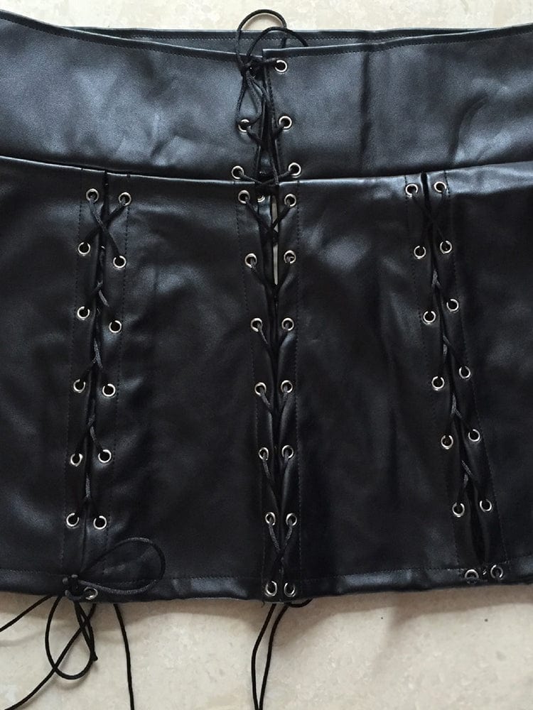 menaful Multi-piece Studded Corded Leather Skirt