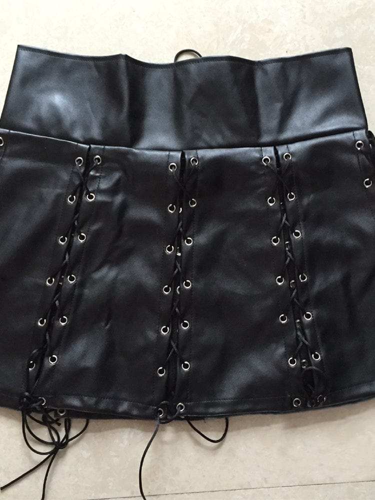 menaful Multi-piece Studded Corded Leather Skirt