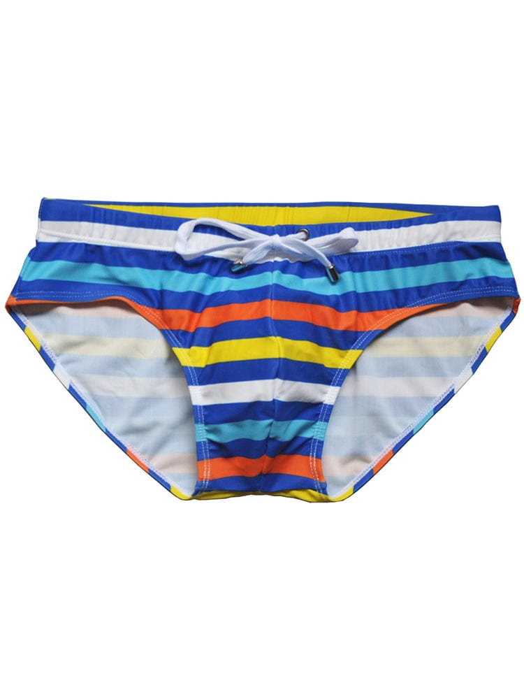 menaful Multicolor / M Men's Striped Print Sexy Swim Briefs