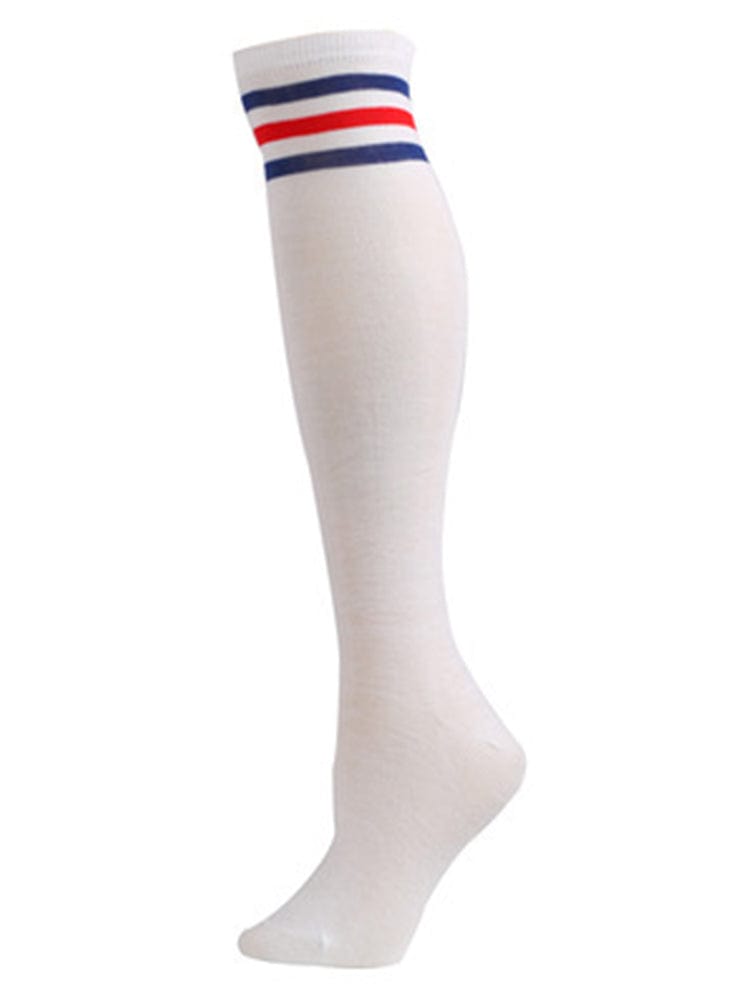 menaful Multicolor / One Size Striped White Crew Sports Socks