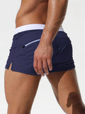 menaful Navy Blue / M Men's Low Waist Nylon Drawstring Swim Trunks