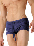 menaful Navy Blue / M Men's Solid Color Flat Swim Trunks