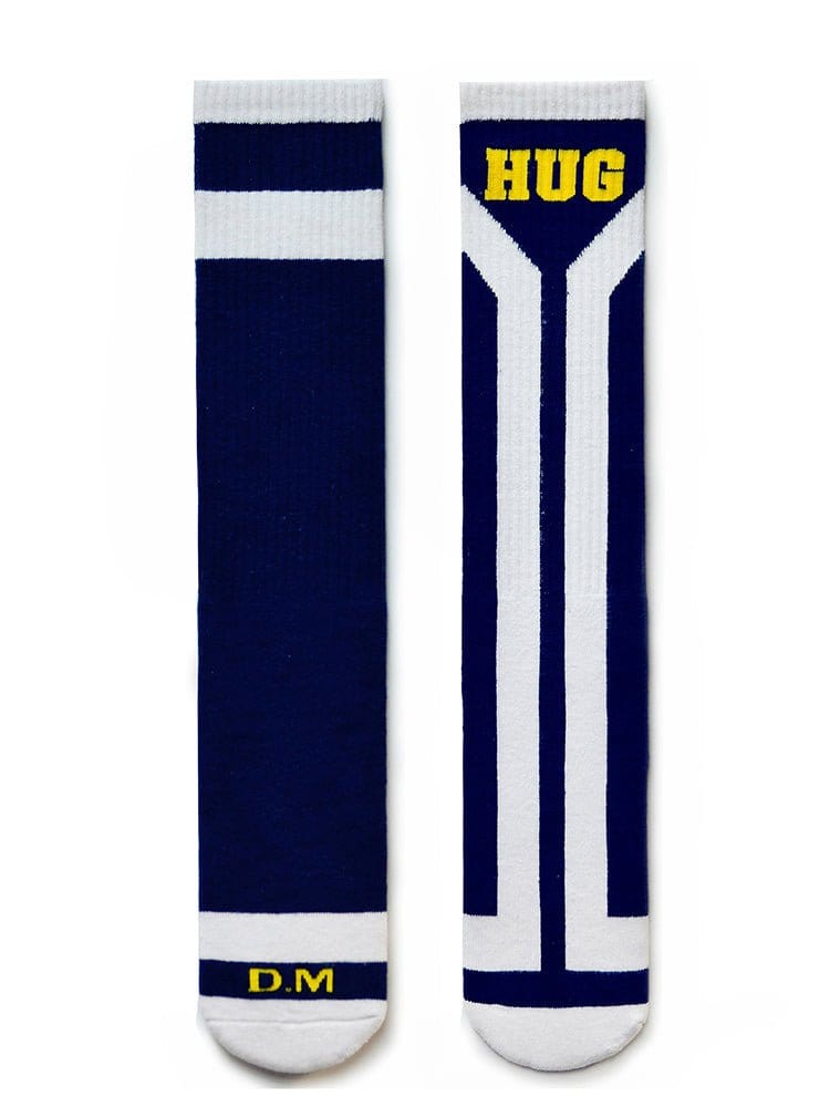 menaful Navy Blue / One Size Color Blocked Cotton Letter Sports Thigh-high Socks