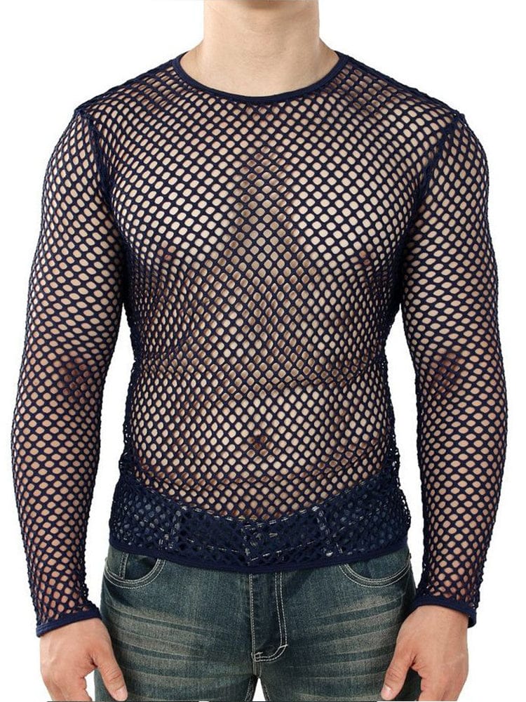 menaful Navy Blue / S Cutout Mesh Sheer Body Top