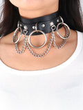 menaful necklace Black / Adjustable PU Leather Punk Chain Choker - Black