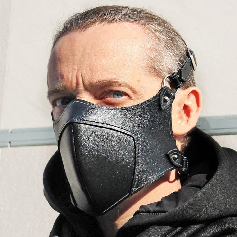 menaful One size Punk Black Leather Facemask