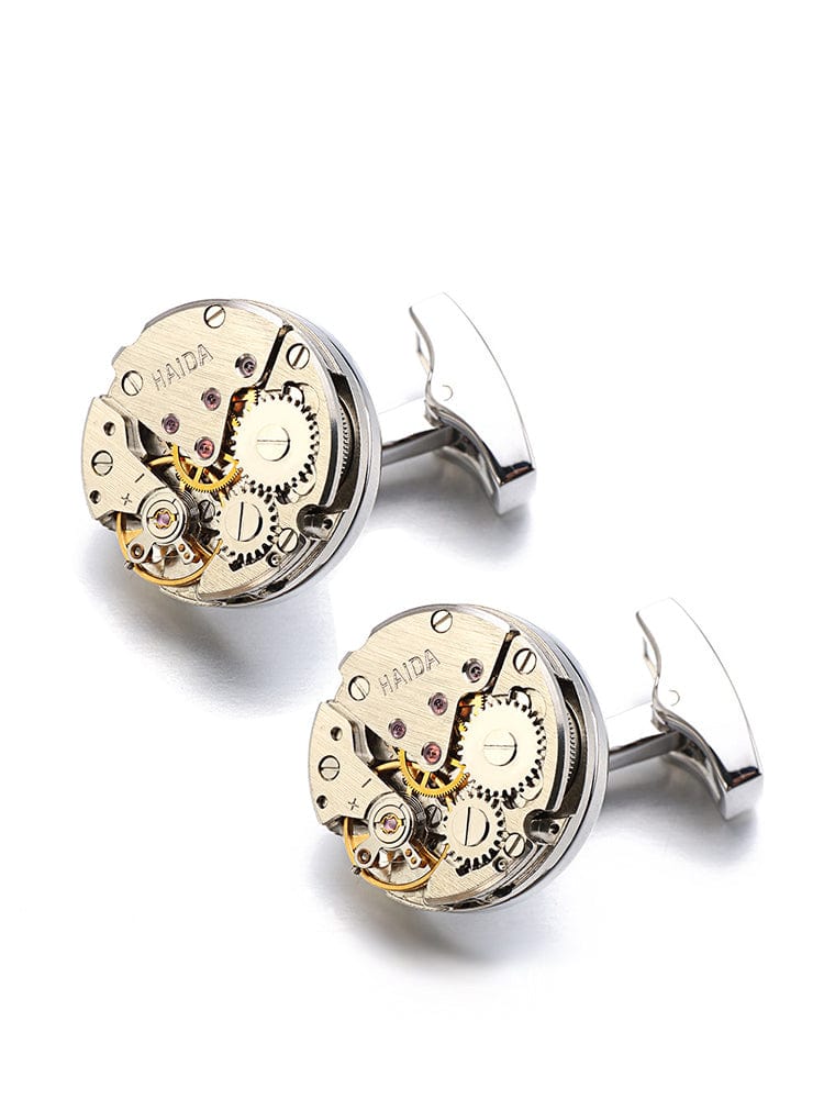 menaful One size Round Metal Cufflinks Movement