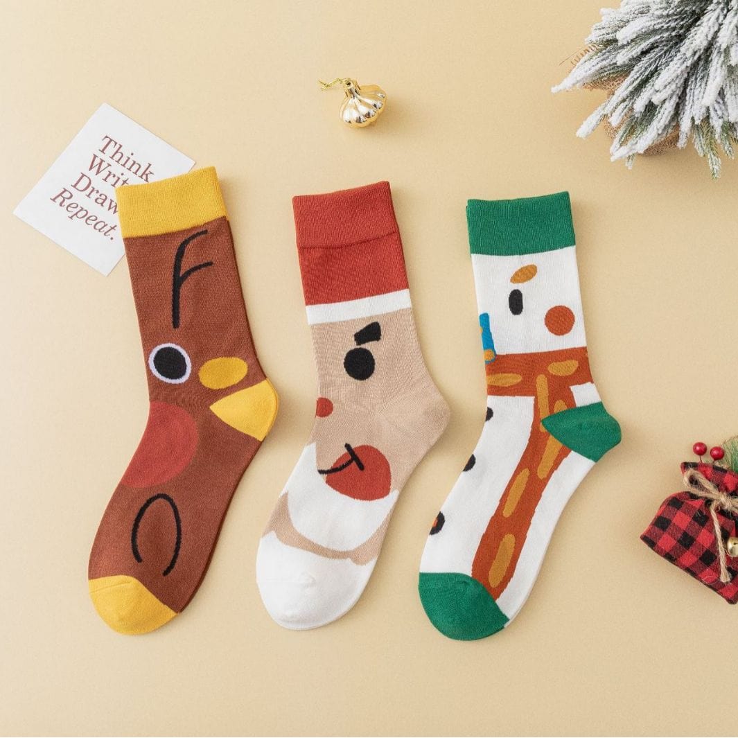 Menaful™ onesize Two Pairs of Christmas Cartoon Cotton Socks