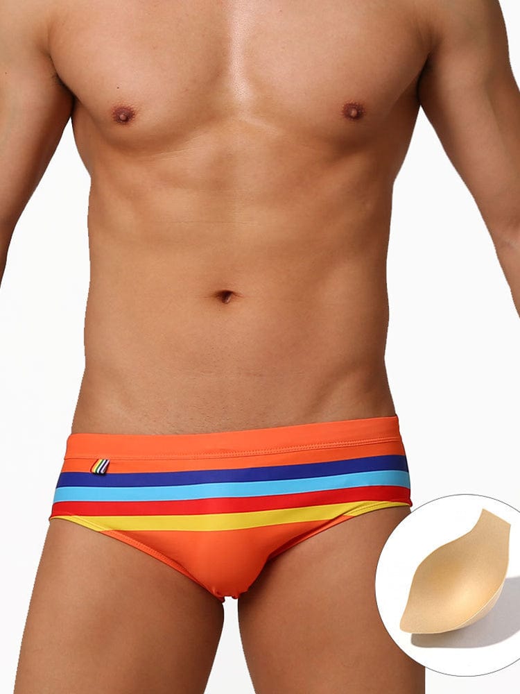 menaful Orange / M Men's Color Striped Sexy Swim Briefs