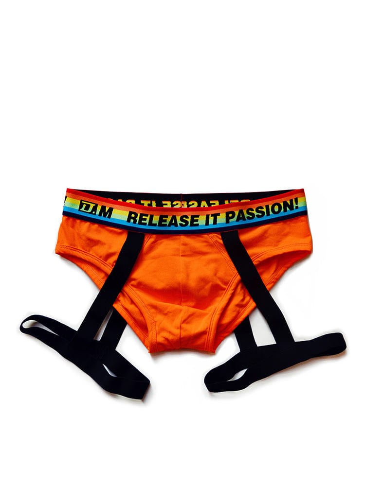 menaful Orange / M Rainbow Solid Color Suspender Briefs