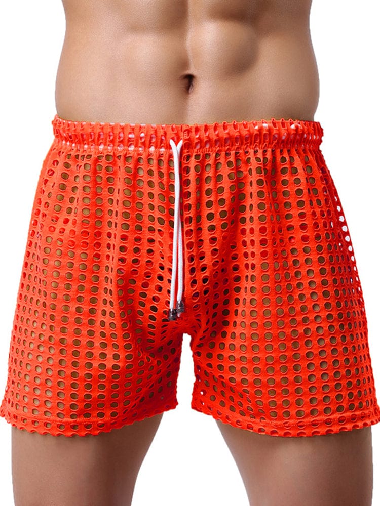 menaful Orange / S Men's Loose Sexy Mesh Shorts