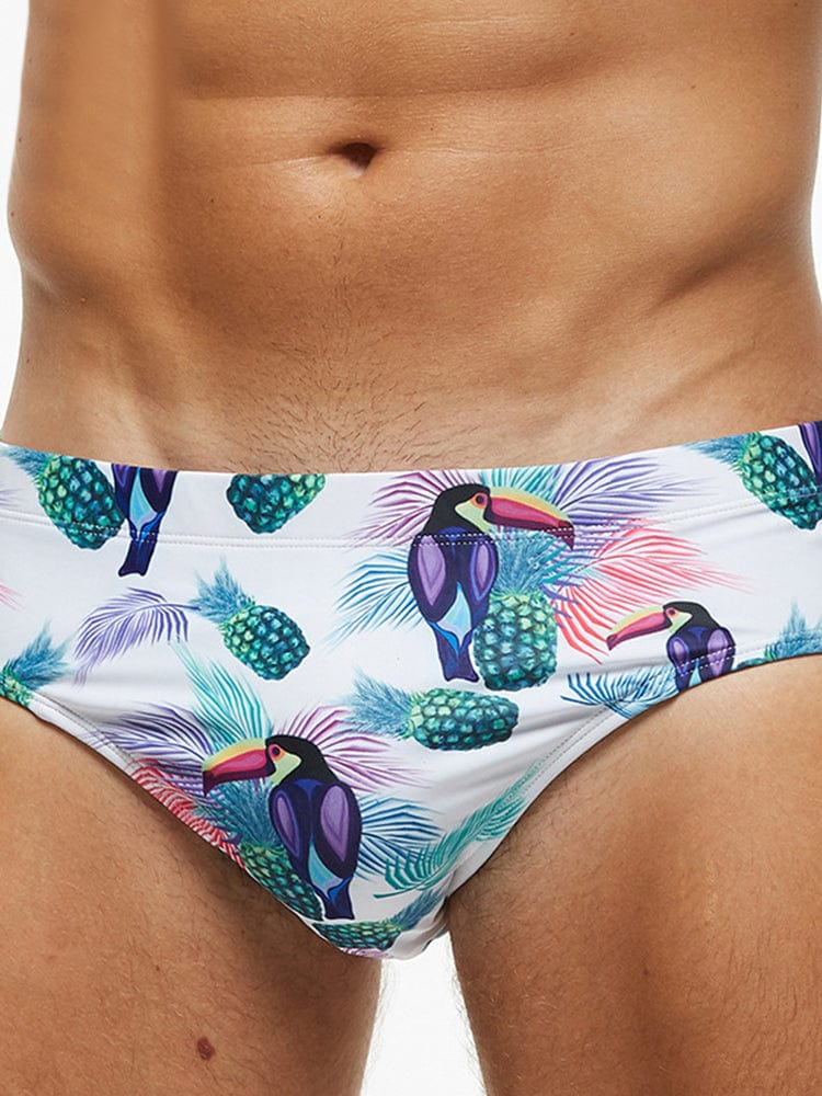 menaful Pineapple / M Solid Color Printed Men's Swim Briefs