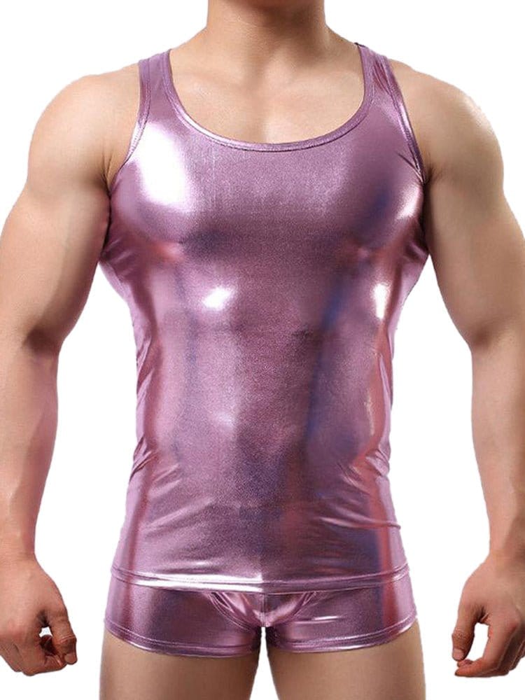 menaful Pink / M Leather Sexy Tank Top