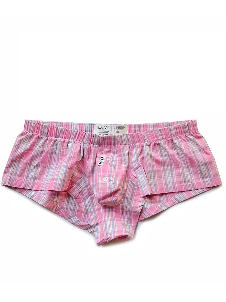 menaful Pink / M Low Rise Sexy Plaid Home Boxer Briefs