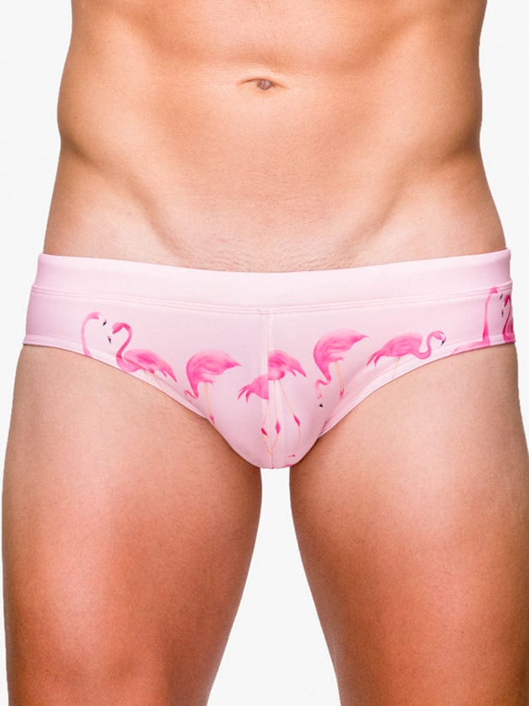 menaful Pink / M Men's Flamingo Printed Triangle Swim Briefs