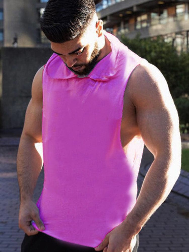 menaful Pink / M Men's Hooded Fitness Racerback Vest