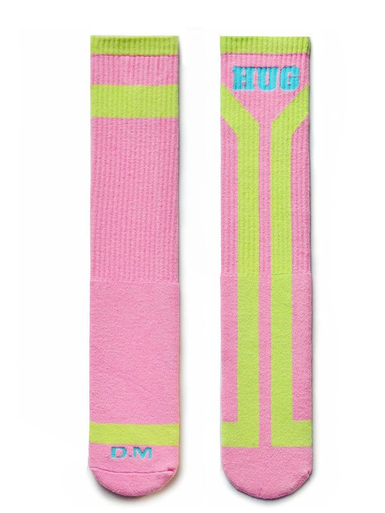 menaful Pink / One Size Color Blocked Cotton Letter Sports Thigh-high Socks