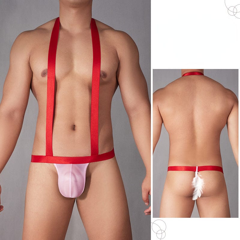 Menaful™ pink / one-size Men's Elastic Thong with Suspenders